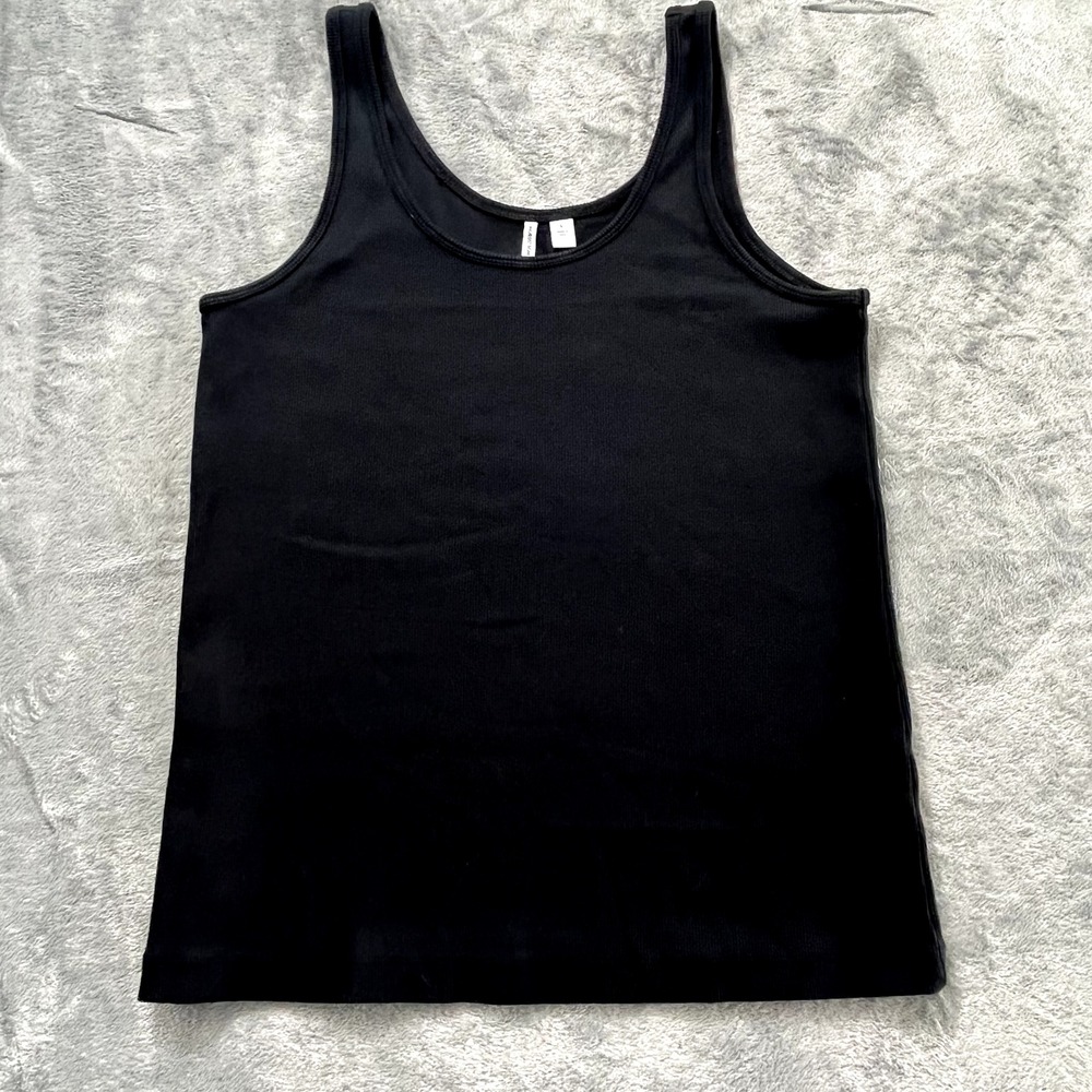 Nordstrom Womens Ribbed Tank Top Black Pima Cotton Blend Size L